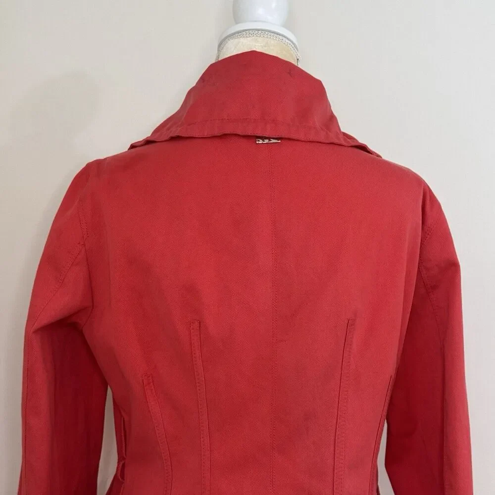 Carolina Herrera Cotton Spring Jacket Size Medium Red Coral Lined - Picture 9 of 15